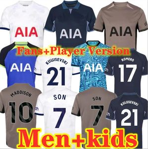 S-4XL SON 23 24 Maillots de football KULUSEVSKI MADDISON RICHARLISON KULUSEVSKI 2023 2024 ROMERO BISSOUMA JOHNSON Kit de football chemise SPURS top hommes enfants ensembles