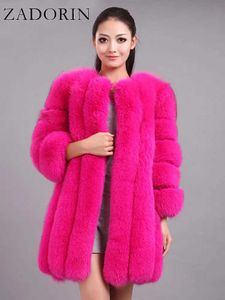 S 4xl Winter Luxe Nepbontjas Slanke Lange Roze Rood Blauwe Jas Vrouwen Nepjassen Manteau Fourrure