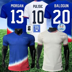 S-4xl24 Pulisic Usas Soccer Jerseys Reyna Aaronson Weah Acosta McKennie 24 25 25maillot de Futol Ferreira dest Morgan Us une chemise de football Rapinoe Dunn Men Women Kids