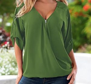 S-5XL Blouses Losvallend shirt WitRoodZwartBlauw Sexy Vrouwen See Through Chiffon Shirts V-hals Half Casual Blouse Tops Plus Size 240202