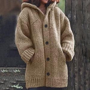 S-5XL Fall Winter Fashion Pure Color Losse Warm Long Sleeve Sweater Jacket groot formaat Gebreide middenhoods Hoodie Grote vrouwen