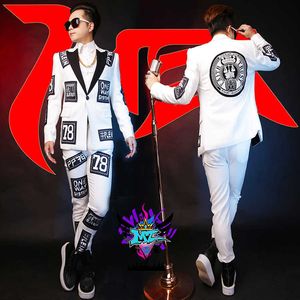 S-5XL Nieuwe 2021 Mannen Slanke Mode Wol White Patch Pak Singer Kostuums Kleding Formele Jurk Plus Size Blazer Coats X0909