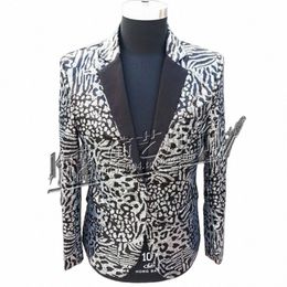 S-5XL Nuevos hombres Leopard Lentejuelas Traje Bar Nightclub Cantante Dj Ds Lentejuelas Auto-cultivati Traje Tallas grandes Blazers Chaqueta Disfraces H01e #