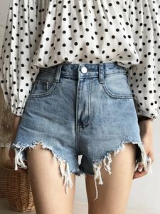 S-5XL Raw Edge Mini Denim Shorts Women Summer High Taille Button Pocket Slim Jeans Woman Casual A-Line Streetwear Pants 240418
