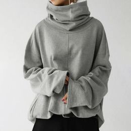 S-5XL taille femmes gris sweats à capuche col roulé sweat survêtement sport automne hiver décontracté pull large longs pulls 240125