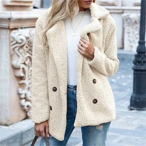 S-5xl Solide Couleur Femmes Hiver Printemps Lâche Manteau Chaud Haute Qualité Teddy Polaire Bouton Veste Femme Casual Veste Femme 211122