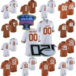 S-6XL Personnalisé NCAA Texas Longhorns College Football Jerseys 3 Quinn Ewers 52 DJ Campbell 0 Ja'tavion Sanders 5 Bijan Robinson 78 Kelvin Ba High