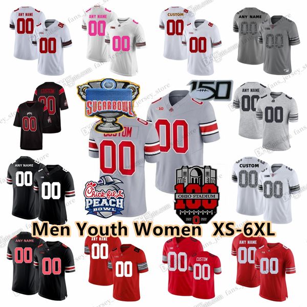 S-6XL College Ohio State Buckeyes Camisetas de fútbol Sawyer Ewers Stroud Wilson Fields George Chambers Elliott Dobbins Harrison Jr. Custom Youth 150Th Patch