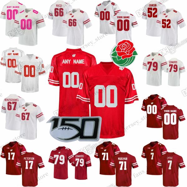 S-6XL NCAA Wisconsin Badgers College Football Jersey Mellusi Nelson Rucci Johnson Acker Bollers Herbig Hill Wedig Personnalisé N'importe quel numéro de nom Hommes Jeunes Femmes