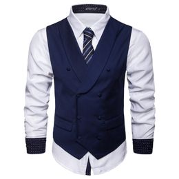 S-6XL Nieuwe heren Katoen Mix Business Slim Pak Vest Plus Size Casual Solid Color Double-Breasted Vest voor Mannelijk Grijs Zwart Blauw