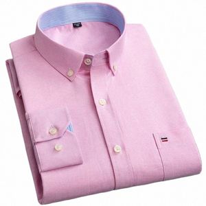 S-6XL Oxford Shirts Voor Heren Lg Mouw Cott Casual Dr Shirts Mannelijke Effen Geruite Borstzak Regular-Fit man Sociale Shirt 32ej #