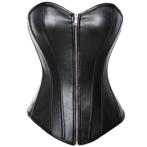 Corsé por encima del busto de piel sintética de PVC, corpiño S-6XL de talla grande para mujer, corsé con cremallera frontal, sujetador push up, rojo, negro, LC5223