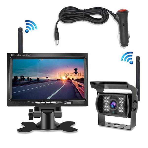 s Monitor de 7 pulgadas Vista trasera inalámbrica Cámara de respaldo Sistema de visión nocturna para automóvil RV Camión Autobús Monitor de automóvil Vista trasera Cámara de marcha atrás D L230619