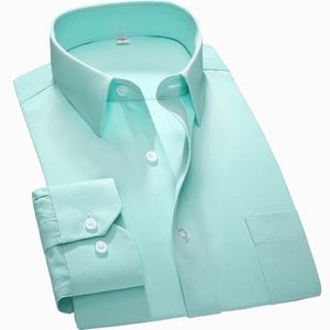 S ~ 7XL Camisa de gran tamaño para hombres Camisas de vestir de manga larga con cuello cuadrado de ajuste regular para ropa para hombre blanca a rayas de sarga sólida 220401