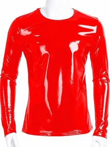 S-7XL Wet Look PVC Lg Sleeve T-shirt Hommes Tshirt Brillant PU Cuir Hip Hop T-shirts Muscle Hot Shaper Tops Collants Streetwear v3th #