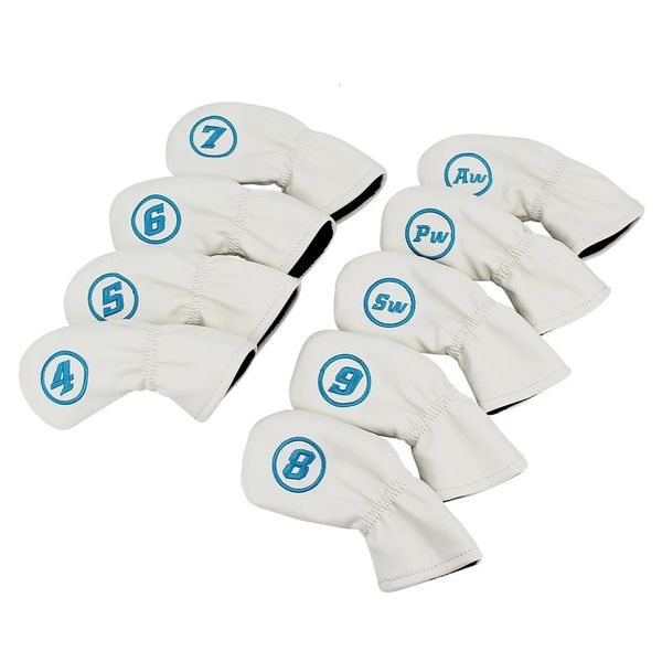 S 9 PCS Set Golf Headcovers para Iron Set Clubs Azul Rojo Blanco Negro Color Impermeable PU Cubierta Protector de cabezas 231024