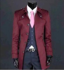 S-9XL 2019 Printemps Nouveau Masculin Coréen Slim Sexy Sexy Trench Coat Moyen-Long Plus Taille Hommes Automne Véron Casual Opond Casual Vin rouge