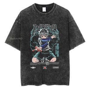 S Anime Hunter X t-shirt Killua Zoldyck lavé 100 coton t-shirt hommes ample Y2k gilet été à manches courtes chemises 230330