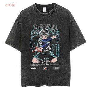 S Anime Hunter x Tshirt Killua Zoldyck lavé 100 coton t-shirt hommes lâches Y2k Vest d'été Shirts à manches courtes 230330