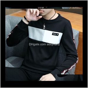 S Ropa Drop Entrega 2021 Camiseta para hombre Casual Manga larga Tops básicos Tees Ropa elástica Chemise Homme Camisetas Lo4Fd