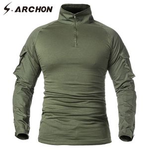 S.Archon militaire tactique à manches longues T-shirt hommes bleu marine solide camouflage armée chemise de combat airsoft paintball vêtements chemise 201203