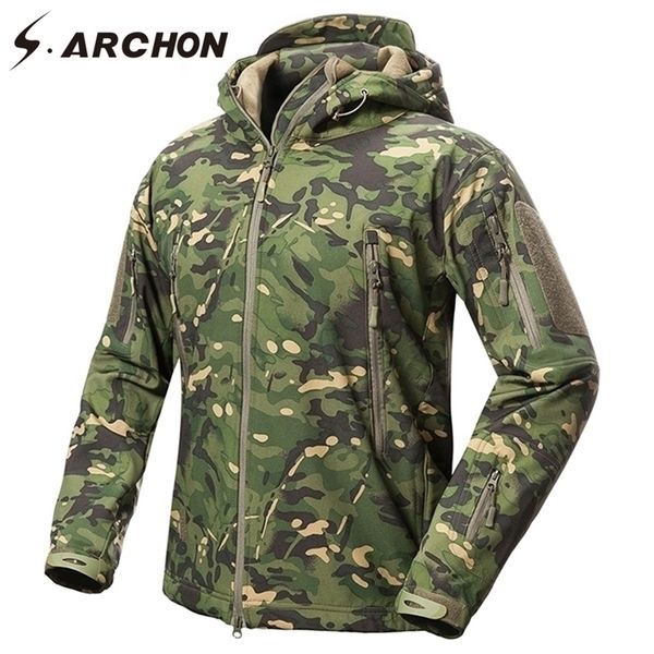 S.ARCHON Nouveau Soft Shell Militaire Camouflage Vestes Hommes À Capuchon Tactique Tactique Veste Polaire Hiver Chaud Armée Manteau D'extérieur 201114