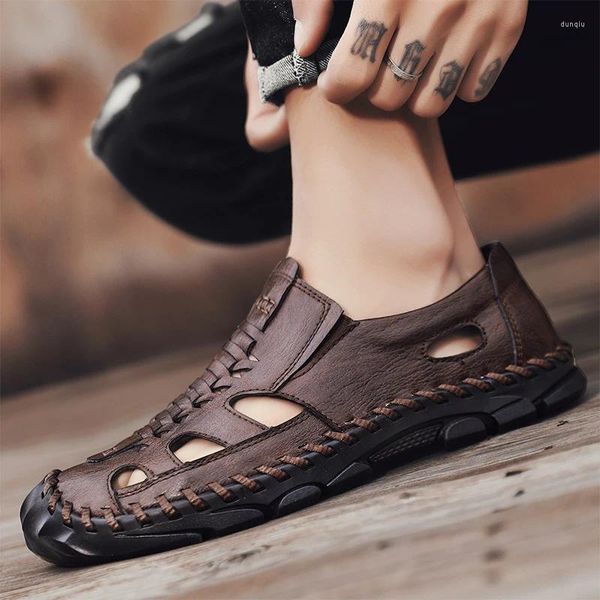 S Business Summer en cuir Sandales Softs Soft Sole Hollow Men Outdoor Beach Fashion Buine Shoe Caual FaHion 759 Sandale 5 UMMER HOES OFT OLE HOE ANDAL