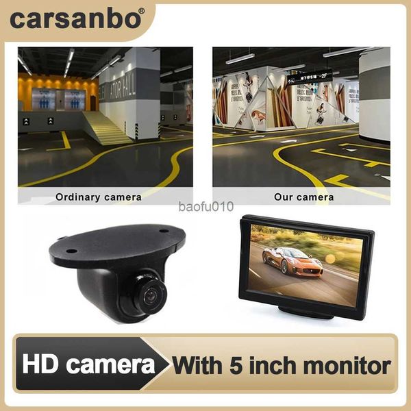 s Carsanbo Pantalla de 5 pulgadas Cámara de vista lateral del automóvil Botón inalámbrico Sistema de punto ciego de vista lateral Mini CCD Cámara de vista lateral de visión nocturna L230619