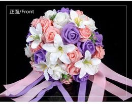 S Colorful Artificial Rose Lilium Flower Wedding Bouquet Perfect Wedding Favors Hand Bridal tenant des fleurs pas cher en magasin2073295