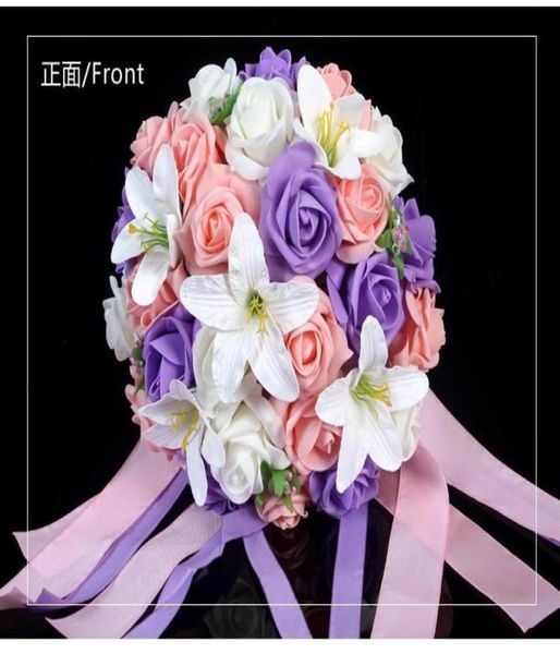 s Colorido Artificial Rose Lilium Flower Wedding Bouquet Perfect Wedding Favors Nupcial Mano Sosteniendo Flores Barato En Tienda4503980