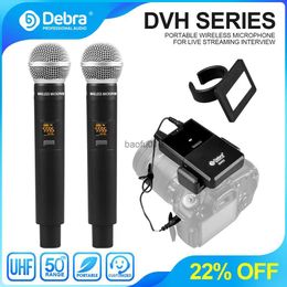 s Debra DV UHF Micrófono de mano inalámbrico con función de monitor Compatible con tarjeta de contenido personalizado para grabación en vivo Entrevista L230619