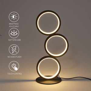S Diming Intelligent Touch Ring Night Light Slaapkamer Simple Modern Living Room Monochrome Circle Desktable Lamp AA230421