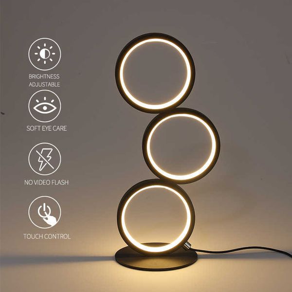 S Tableau Intelligent Touch Ring Night Light Chadow Simple Modern Modern Room Monochrome Circle Deskable Lampe AA230421