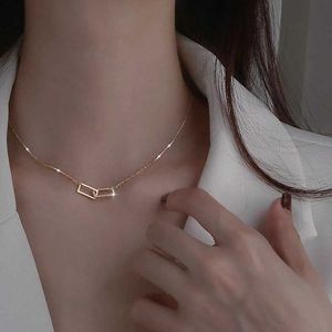 s Mode Crysatal Hanger Gouden Zilver Kleur Vierkant Ontwerp Vrouwen Eenvoudige Link Chain Geometrische Lock Ketting 0206