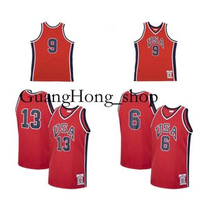 S GH 1984 Equipo de EE. UU. Michael Jor Dan Camiseta de baloncesto Mitch y Ness Chris Mullin Patrick Ewing Rojo Talla S-XXXL