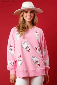 Hoodies Sweatshirts Dames Roze Kerst Pailletten Kerstman Sweatshirt Dames Kerstmis Sparkle Zweetshirt Glitterkleding Sweatshirt met ronde hals voor dames Q231101FG7B