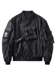 S Jackets God of Death Bomber Jacket borstpocket Techwear Men Punk Hip Hop Tactical Streetwear Black Varsity Oversized MA1 Coats