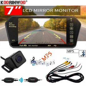s Koorinwoo AHD 7 pouces TFT LCD Bluetooth MP5 Moniteur miroir coloré HD 1024 * 600 Caméra de recul sans fil Système vidéo de stationnement L230619