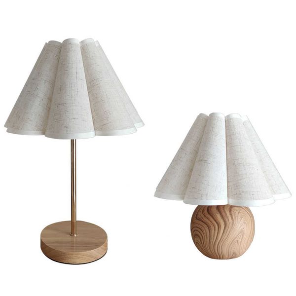 Lampe de Table de chevet ronde en bois et tissu de Style INS coréen, semblable à une jupe, en lin blanc, adaptée à la décoration de chambre à coucher familiale AA230421