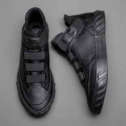 S Lederen Koreaanse trend Comfortabele loafer schoenen British Fashion High Top Men 588 G 220708