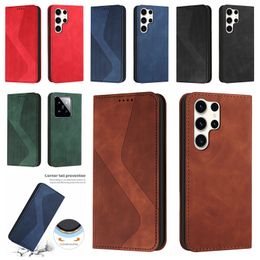 S Line Skin Feel lederen portemonnee hoesjes voor Samsung S24 Ultra Plus A05 A05S A15 A35 A55 Xiaomi 14 Pro 13T 13C Google Pixel 8 Pro 8A Zuigen Magnetische sluiting Houder Flip Cover