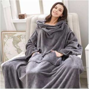 S Lange fleece hoodie sweatshirt met mouwen volwassen gezellige zachte winter warme slijtage sjaalsgooien deken voor bedden sofa w0408