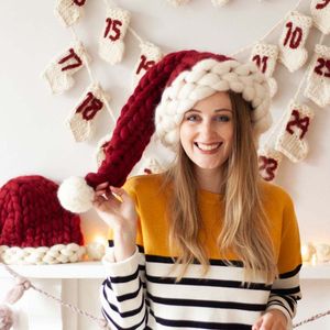 S/M/L Chapeau de Noël en laine islandaise très épaisse Chapeau de Père Noël tricoté à la main créatif Chapeau parent-enfant populaire d'automne et d'hiver en gros
