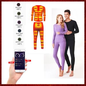 S M L XL 2XL 3XL 4XL Traje de ropa interior con calefacción de invierno Aplicación de teléfono inteligente Control de temperatura USB Batería Polar Chaqueta térmica para motocicleta Hombres Mujeres Ropa de abrigo