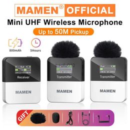 s MAMEN Mini UHF draadloos microfoonsysteem met monitorfunctie 50M transmissie voor Vlog Interviewopname Lavalier-microfoon L230619