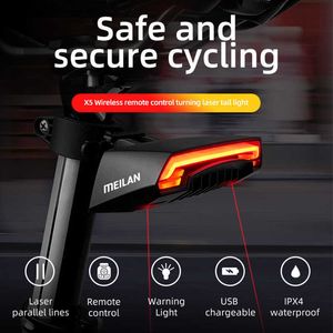 S Meilan X5 Bike Smart USB LED Wireless afstandsbediening Bicycle Bicycle Achterlicht MTB Road Laser Draai Signaal Cyclinglamp achterlicht 0202