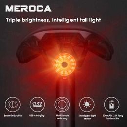 s MEROCA Auto Start/Stop Brake Sensing USB recargable MTB bicicleta luz trasera impermeable lámpara de ciclismo accesorios para bicicleta 0202