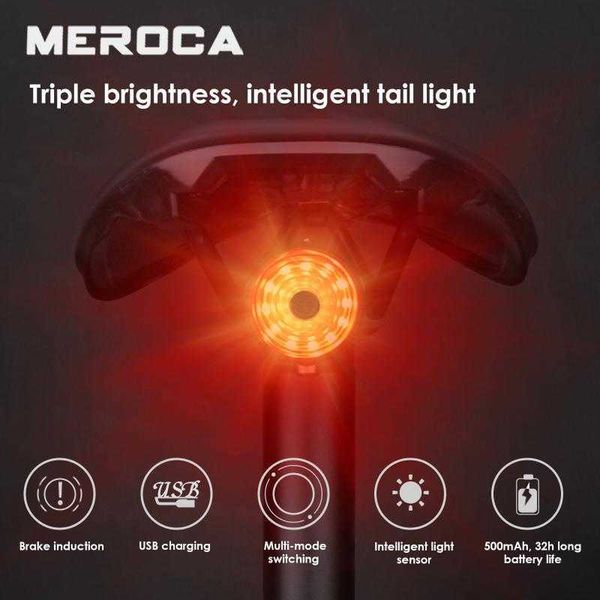 s MEROCA démarrage/arrêt automatique détection de frein USB Rechargeable vtt vélo feu arrière étanche vélo lampe vélo accessoires 0202