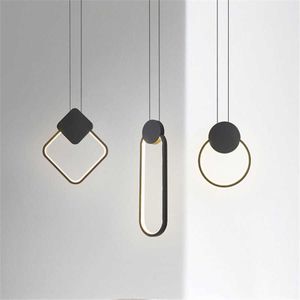 S Modern Minimalistisch LED Light Black Wit Creative Kroonluchter Hanger voor woonkamer Slaapkamer Bedide Hanging Lamp AA230407