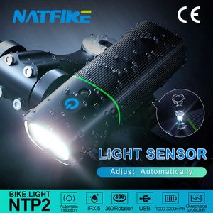 S Natfire NTP2 Bicycle Sensor USB oplaadbare LED -koplampfiets voorlamp zaklamp met achterlicht optioneel 0202